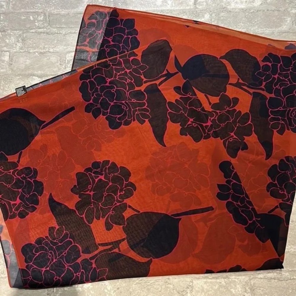 NWT Lafayette 148 New York Rust Navy Floral Wrap Scarf